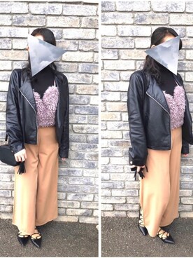 「RAY CASSIN（レイカズン）のアイテム（ライダースジャケット）」を使った、ＣＯＣＯさん（レディース・155cm）の冬コーディネート