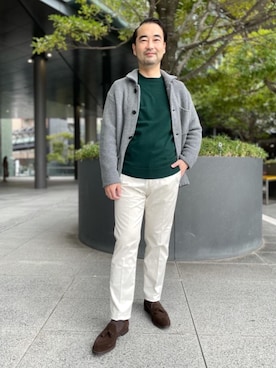 「CROCKETT&JONES（クロケットアンドジョーンズ）のアイテム（スリッポン）」を使った、岩崎　幸弘さん（メンズ・175cm）の秋コーディネート