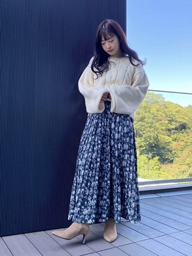 「ケーブルニット」｜「アイテム（ブーティ）」を使った、BeAMS DOTさん（レディース・156cm）の秋コーディネート