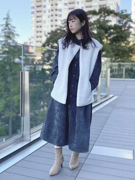 「ボア」｜「アイテム（シャツワンピース）」を使った、BeAMS DOTさん（レディース・156cm）の秋コーディネート