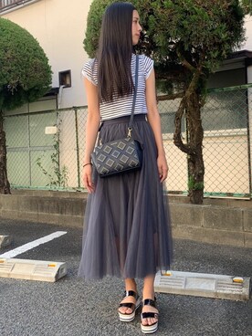 yurie♡さんの「[低身長サイズ有]チュールロングスカート」を使ったコーディネート