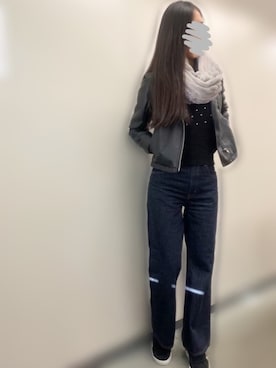 「RAY CASSIN（レイカズン）のアイテム（ライダースジャケット）」を使った、yurie♡さん（レディース・170cm）の冬コーディネート