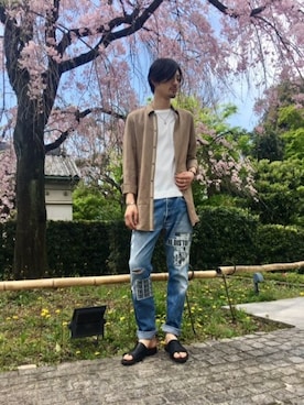 「5351 POUR LES HOMMES（ゴーサンゴーイチプールオム）のアイテム（サンダル）」を使った、MA-NAさん（メンズ・187cm）の春コーディネート