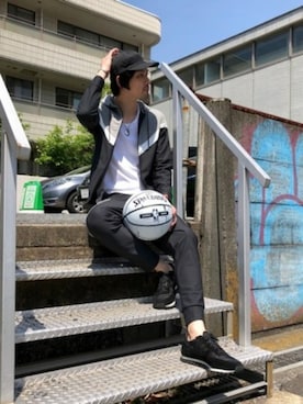 「5351 POUR LES HOMMES（ゴーサンゴーイチプールオム）のアイテム（帽子）」を使った、MA-NAさん（メンズ・187cm）の春コーディネート