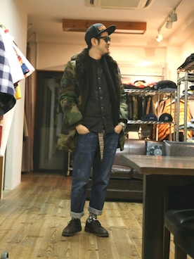 「MARK MCNAIRY（マークマクナイリー）のアイテム（その他アウター）」を使った、n@oyaさん（メンズ・174cm）の冬コーディネート