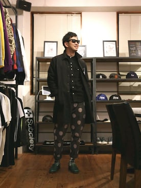 「アイテム（ローファー、グリーン系）」を使った、n@oyaさん（メンズ・174cm）の春コーディネート