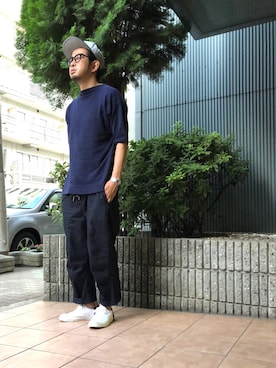 「BASISBROEK（バシスブルック）のアイテム（その他パンツ）」を使った、n@oyaさん（メンズ・174cm）の夏コーディネート