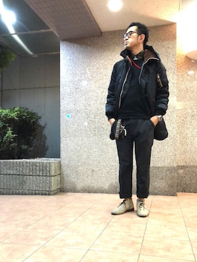 「nonnative（ノンネイティブ）のアイテム（スラックス）」を使った、n@oyaさん（メンズ・174cm）の冬コーディネート