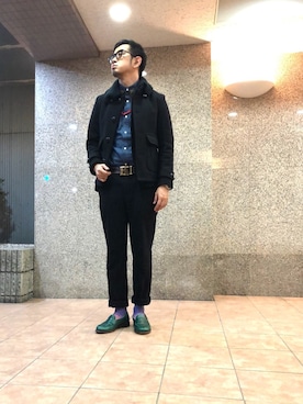 「アイテム（ローファー、グリーン系）」を使った、n@oyaさん（メンズ・174cm）の冬コーディネート