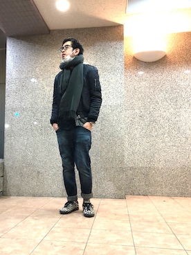 「ロールアップ」｜「アイテム（MA-1）」を使った、n@oyaさん（メンズ・174cm）の春コーディネート