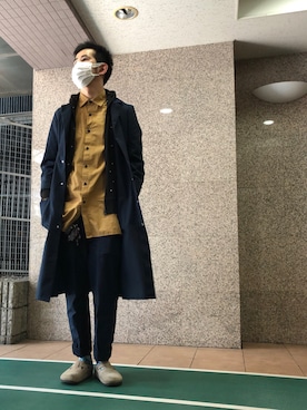「ロングシャツ」｜「アイテム（ステンカラーコート）」を使った、n@oyaさん（メンズ・174cm）の春コーディネート