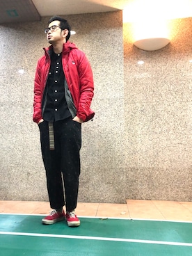 「アンクルパンツ」｜「アイテム（ダウンジャケット/コート）」を使った、n@oyaさん（メンズ・174cm）の春コーディネート