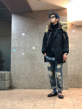 「Subciety（サブサエティ）のアイテム（帽子）」を使った、n@oyaさん（メンズ・174cm）の冬コーディネート