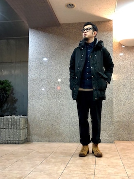 「アイテム（ソックス/靴下、グリーン系）」を使った、n@oyaさん（メンズ・174cm）の冬コーディネート