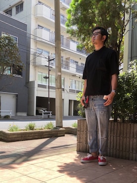 「lot holon（ロットホロン）のアイテム（Tシャツ/カットソー）」を使った、n@oyaさん（メンズ・174cm）の夏コーディネート