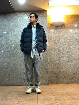 「ロールアップ」｜「アイテム（ダウンジャケット/コート）」を使った、n@oyaさん（メンズ・174cm）の冬コーディネート