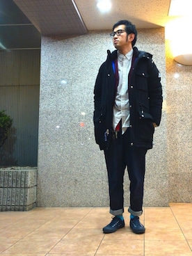 「ロールアップ」｜「アイテム（ダウンジャケット/コート）」を使った、n@oyaさん（メンズ・174cm）の冬コーディネート