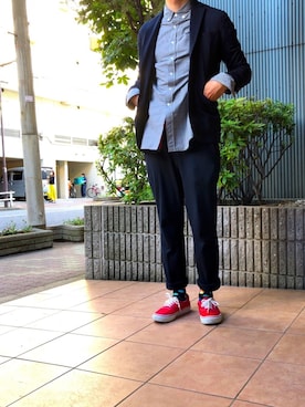 「417 EDIFICE（フォーワンセブンエディフィス）のアイテム（スラックス）」を使った、n@oyaさん（メンズ・174cm）の夏コーディネート