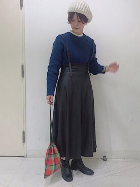 「レザーブーツ」｜「アイテム（ハンチング/ベレー帽）」を使った、gucci＊.°・さん（レディース・160cm）の冬コーディネート