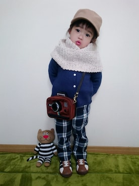 「LAGOM（LAGOM）のアイテム（キャップ）」を使った、as-pさん（キッズ・80cm）の冬コーディネート