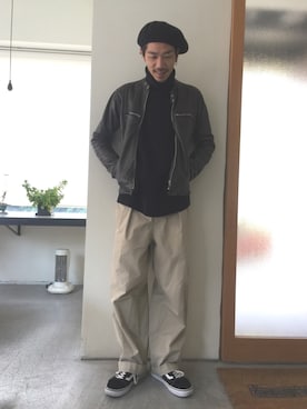 「美容師」｜「アイテム（ライダースジャケット）」を使った、You.kさん（メンズ・175cm）の春コーディネート