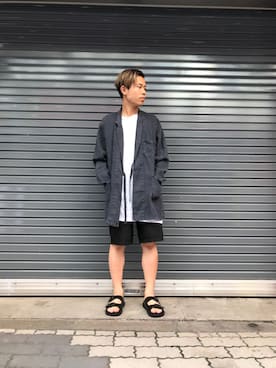 「THOM KROM（トムクロム）のアイテム（Tシャツ/カットソー）」を使った、kantaさん（メンズ・165cm）の夏コーディネート