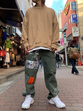 「OURET（オーレット）のアイテム（スウェット）」を使った、kantaさん（メンズ・165cm）の春コーディネート