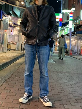 「NCB neat caprice brand（エヌシービーニートカプリスブランド）のアイテム（ライダースジャケット）」を使った、kantaさん（メンズ・165cm）の秋コーディネート