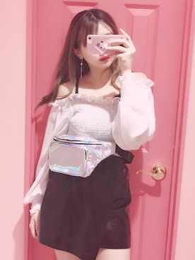 「アイテム（ボディバッグ/ウエストポーチ、シルバー系）」を使った、なちゃさん（レディース・153cm）の夏コーディネート