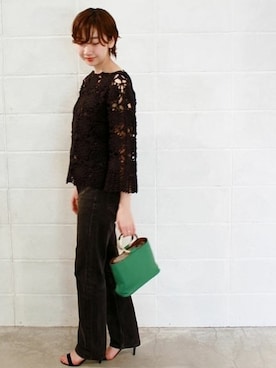 「アイテム（ハンドバッグ、グリーン系）」を使った、marinaさん（レディース・167cm）の春コーディネート