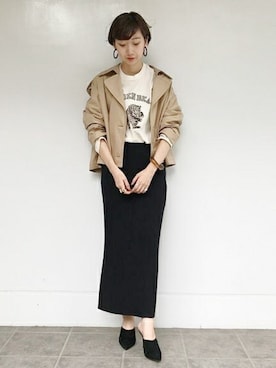 「リブスカート」｜「アイテム（トレンチコート）」を使った、marinaさん（レディース・167cm）の秋コーディネート