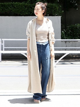 「アイテム（シャツワンピース、ホワイト系）」を使った、marinaさん（レディース・167cm）の夏コーディネート