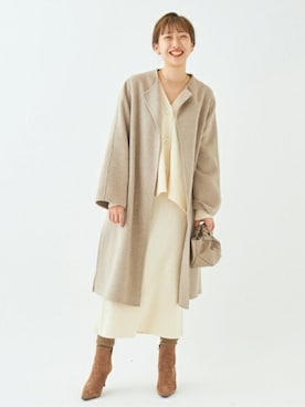 「アイテム（ノーカラーコート、ベージュ系）」を使った、marinaさん（レディース・167cm）の秋コーディネート