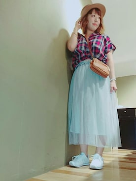 「アイテム（ハット、ブラウン系）」を使った、chamisulさん（レディース・158cm）の夏コーディネート