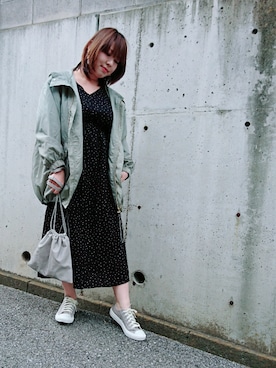 「巾着バッグ」｜「アイテム（ブルゾン）」を使った、chamisulさん（レディース・158cm）の春コーディネート