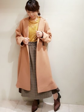 「AIC.（エーアイシー）のアイテム（チェスターコート）」を使った、Makiさん（レディース・156cm）の冬コーディネート
