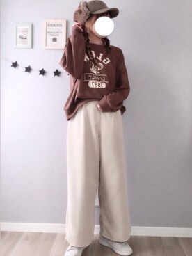 「ehka sopo（エヘカソポ）のフロッキーモチーフトレーナー（Tシャツ/カットソー）」を使った、𝚢𝚞𝚖𝚒𝚗𝚌𝚘.𓈒𓆸さん（レディース・154cm）の秋コーディネート