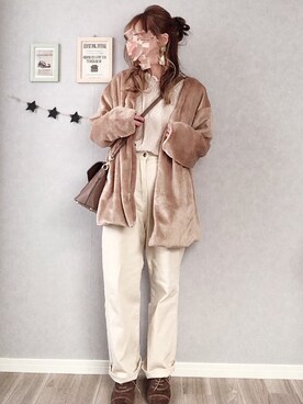 「レースブラウス」｜「アイテム（ブルゾン）」を使った、𝚢𝚞𝚖𝚒𝚗𝚌𝚘.𓈒𓆸さん（レディース・154cm）の冬コーディネート