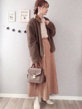 「LOWRYS FARM（ローリーズファーム）のストレッチヒールブーツ　851418（ブーツ）」を使った、𝚢𝚞𝚖𝚒𝚗𝚌𝚘.𓈒𓆸さん（レディース・154cm）の冬コーディネート