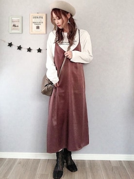「バックロゴ」｜「アイテム（ワンピース/ドレス）」を使った、𝚢𝚞𝚖𝚒𝚗𝚌𝚘.𓈒𓆸さん（レディース・154cm）の秋コーディネート
