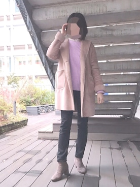 「ゆるニット」｜「アイテム（ムートンコート）」を使った、もちさん（レディース・167cm）の冬コーディネート