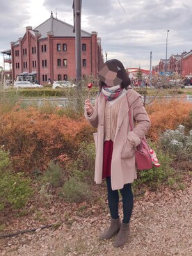 「ゆるニット」｜「アイテム（ムートンコート）」を使った、もちさん（レディース・167cm）の冬コーディネート