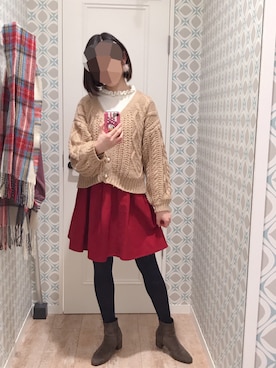 「ゆるカーディガン」｜「アイテム（ブーツ）」を使った、もちさん（レディース・167cm）の冬コーディネート