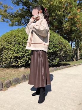 「tiptop（ティップトップ）のアイテム（ムートンコート）」を使った、お月 ⸝⋆さん（レディース・160cm）の秋コーディネート