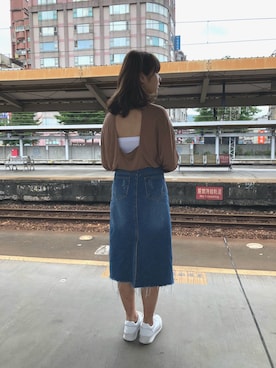 「PULL&BEAR（プルアンドベア）のアイテム（スリッポン）」を使った、芝芝さん（レディース・155cm）の冬コーディネート