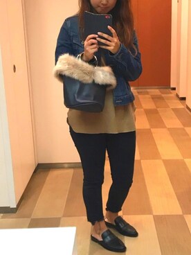 「ワッフルクルーネックＴ」｜「アイテム（その他シューズ）」を使った、azuさん（レディース・154cm）の秋コーディネート