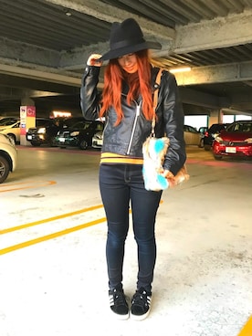 「ショッピング」｜「アイテム（ライダースジャケット）」を使った、azuさん（レディース・154cm）の秋コーディネート
