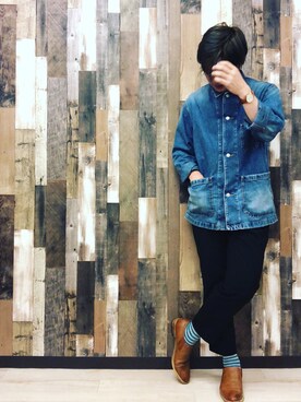 「GU（ジーユー）のアイテム（デニムジャケット、ブルー系）」を使った、takahiroshishidoさん（メンズ・170cm）の夏コーディネート