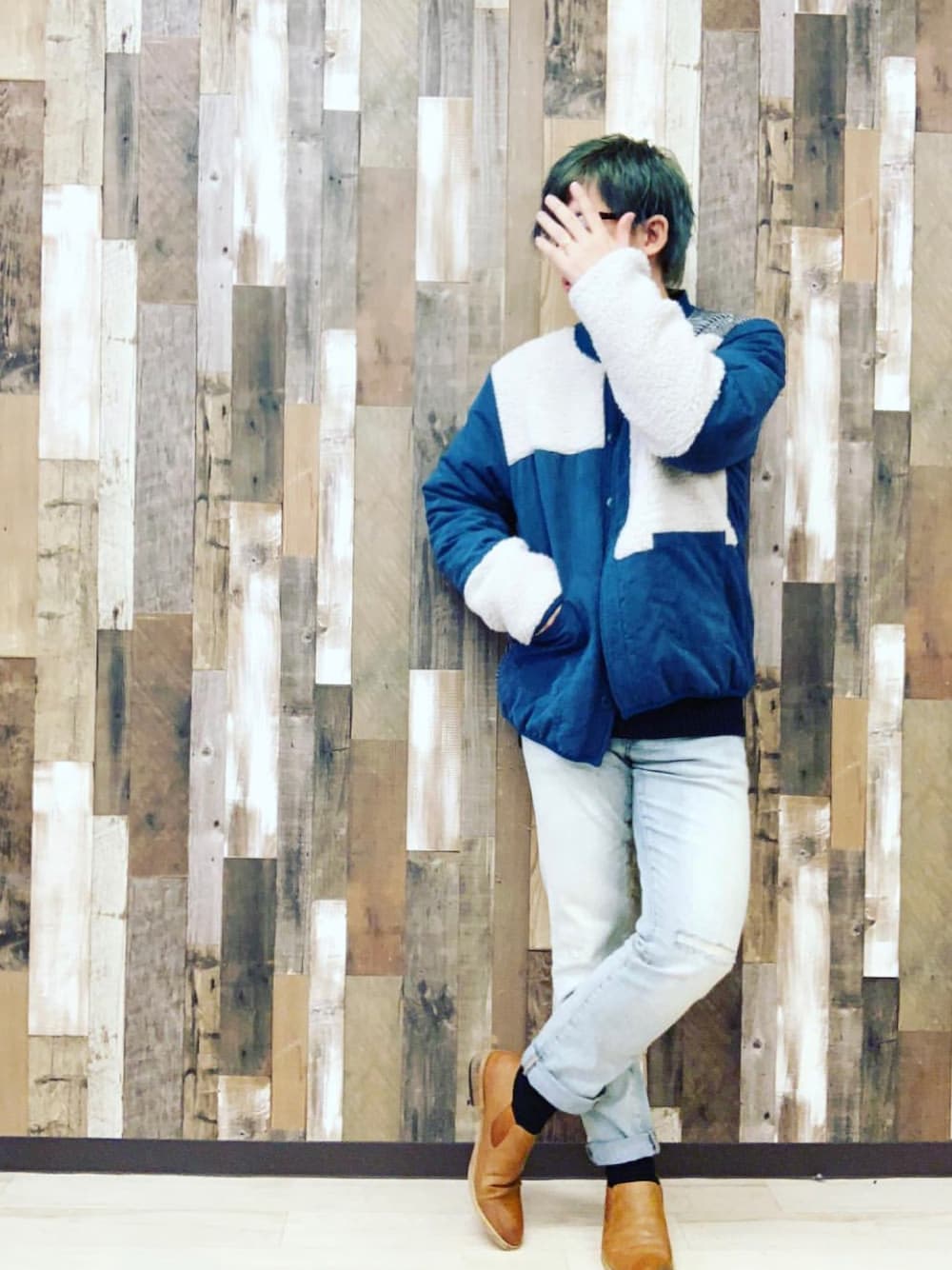 「ストリート服が好き、モフモフ、チャイハネ、チャイハネコーデ、相互フォロー、フォロー返します、秋コーデ、冬コーデ」｜「チャイハネの【チャイハネ】グレンチェックパッチワークキルトMEN'Sジャケット（その他アウター、ブルー系）」を使った、takahiroshishidoさん（メンズ・170cm）の秋コーディネートの1枚目の写真