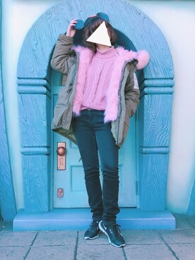 「ディズニー」｜「アイテム（モッズコート）」を使った、miさん（レディース・164cm）の冬コーディネート